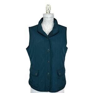 Talbots Quilted Fleece Lined Button Up Vest Women Small Pockets
